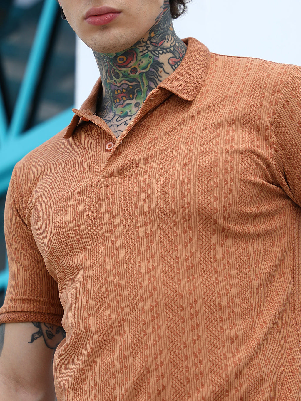 Geometric-Folk Knitted Polo T-Shirt