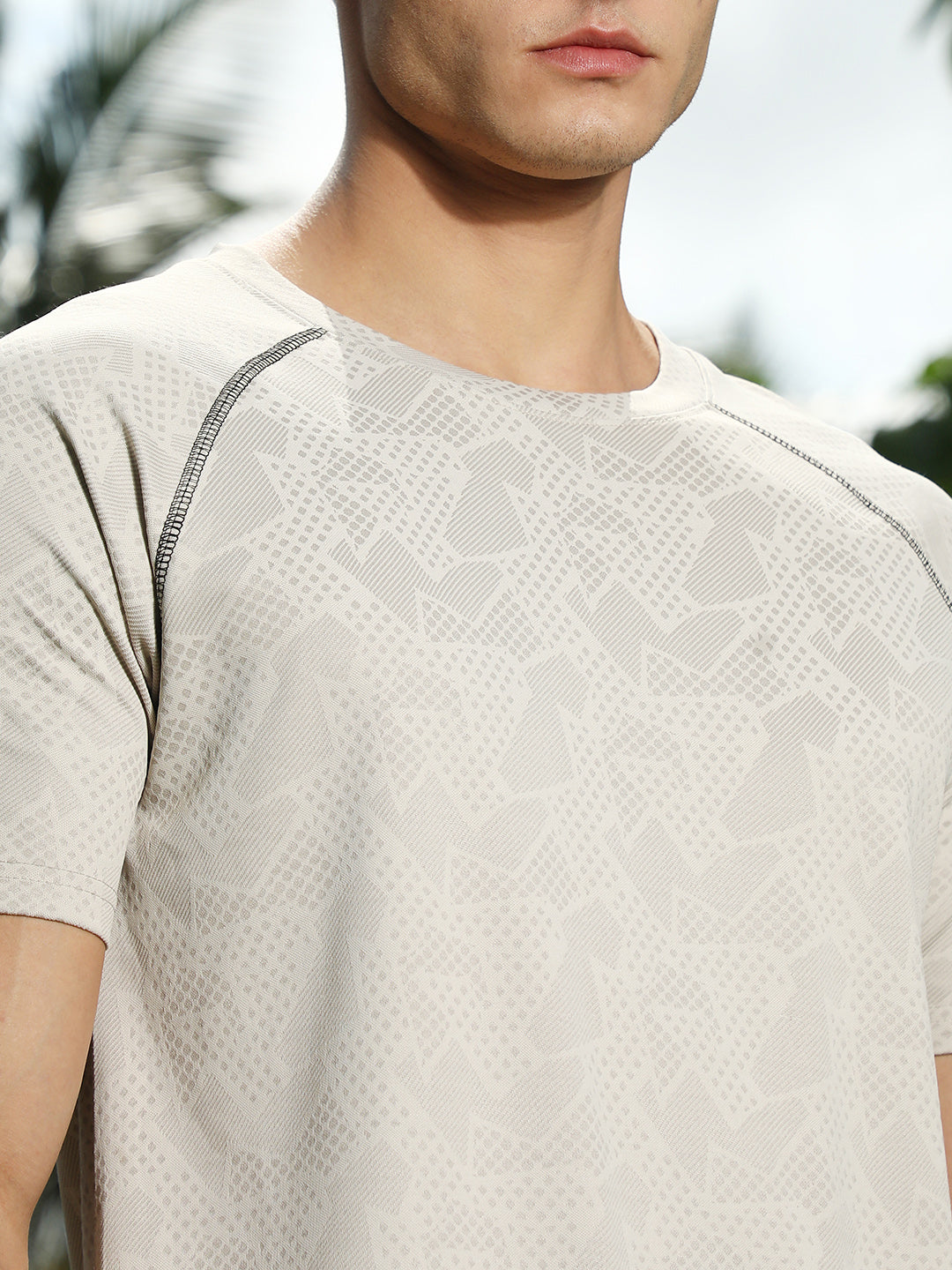 Saltbox Beige Abstract-Imprint Activewear T-Shirt