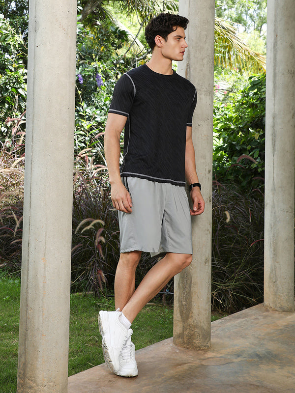 Onyx Black Plash-Imprint Activewear T-Shirt