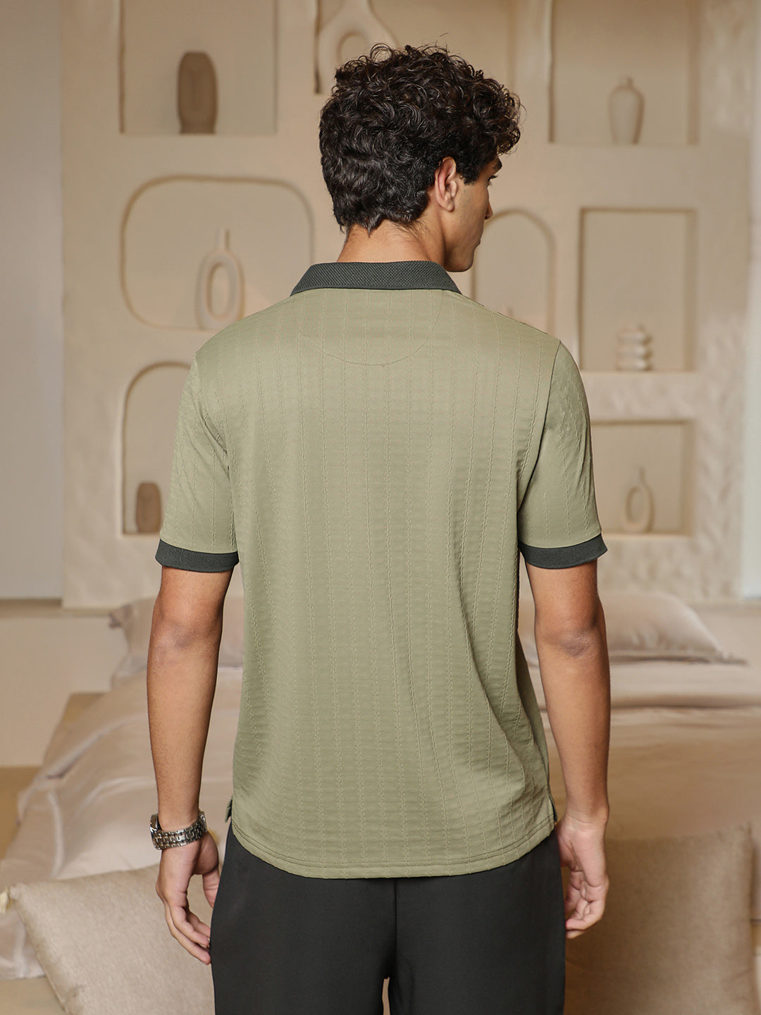 Rope-Lined Textured Polo T-Shirt