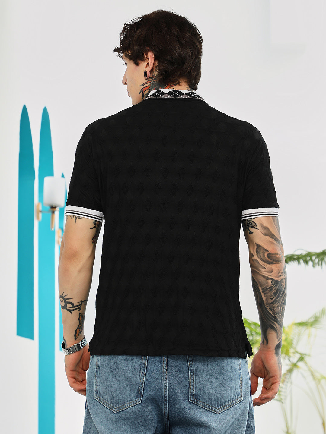 Block Argyle-Knit Polo T-Shirt