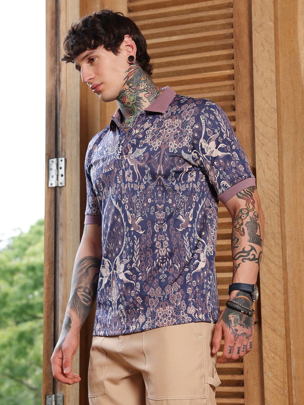 Indie Floral Jacquard-Knit Polo T-Shirt