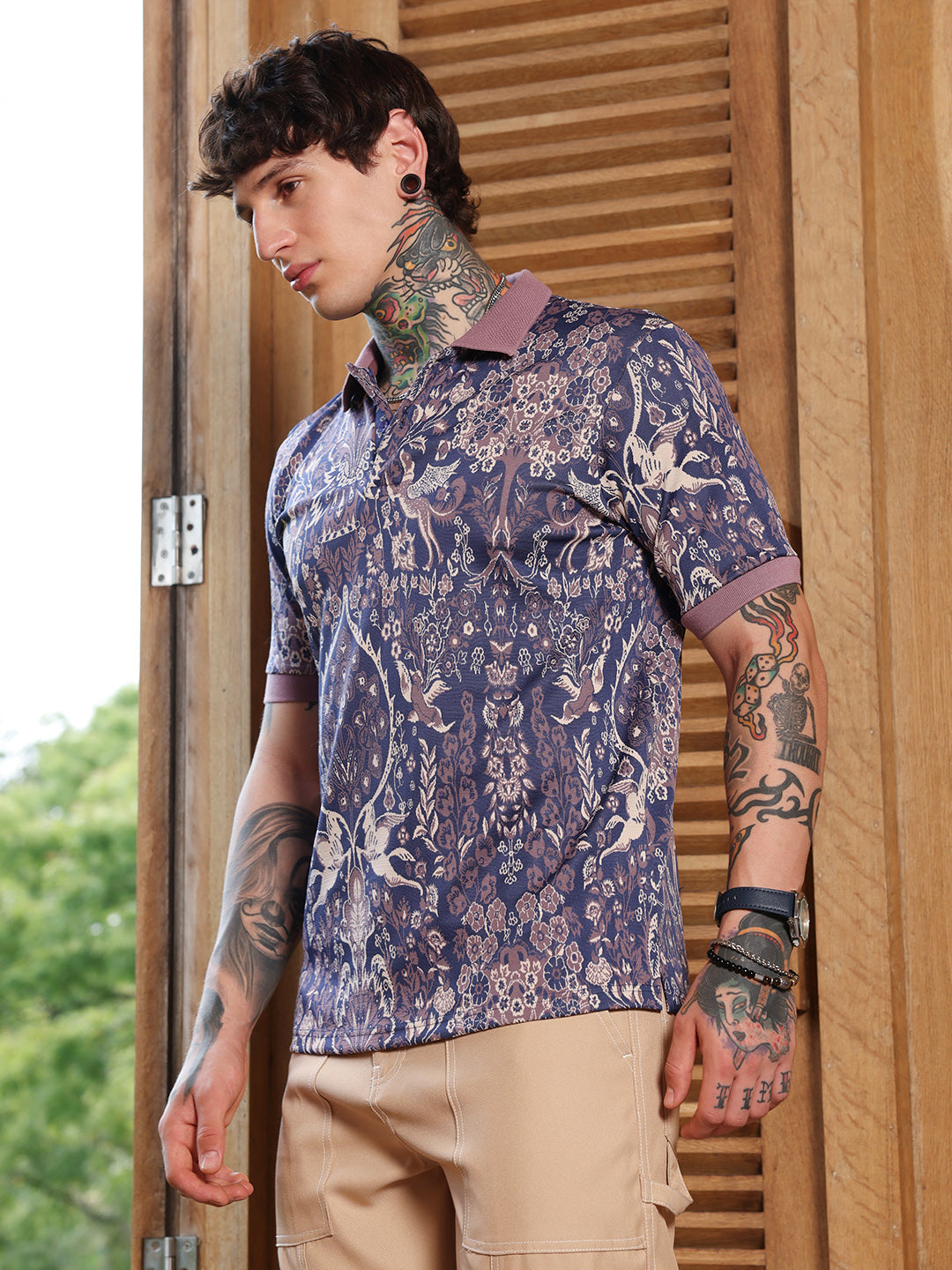 Indie Floral Jacquard-Knit Polo T-Shirt