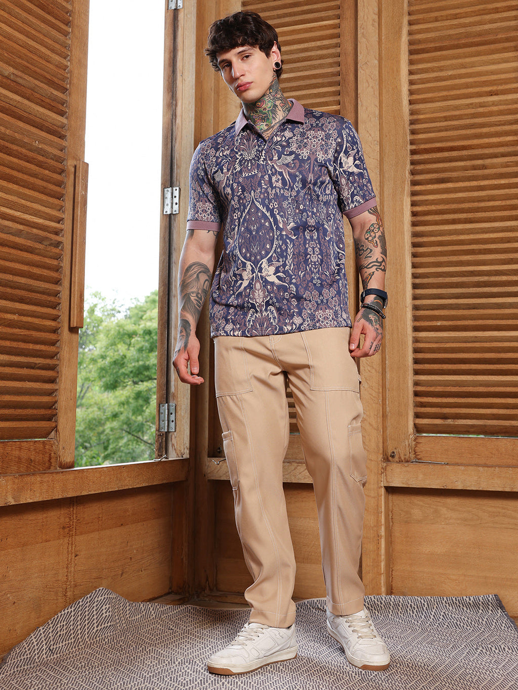 Indie Floral Jacquard-Knit Polo T-Shirt