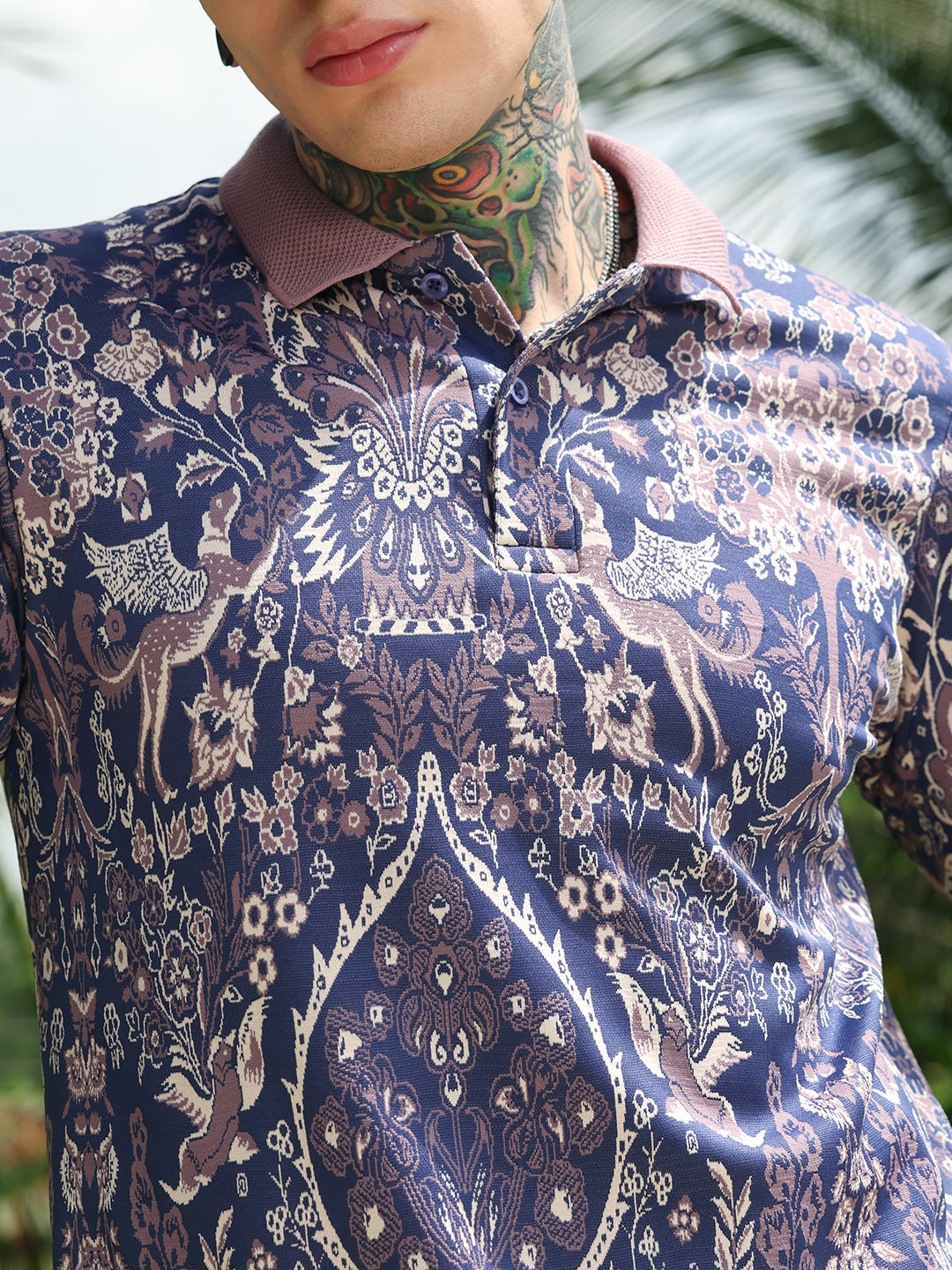 Indie Floral Jacquard-Knit Polo T-Shirt