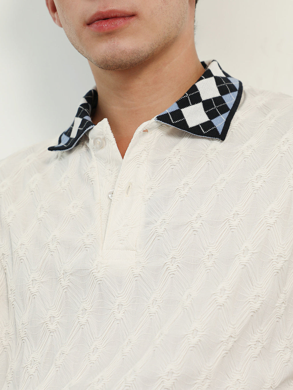 Block Argyle-Knit Polo T-Shirt