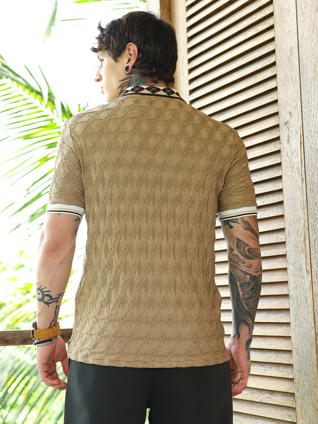 Block Argyle-Knit Polo T-Shirt