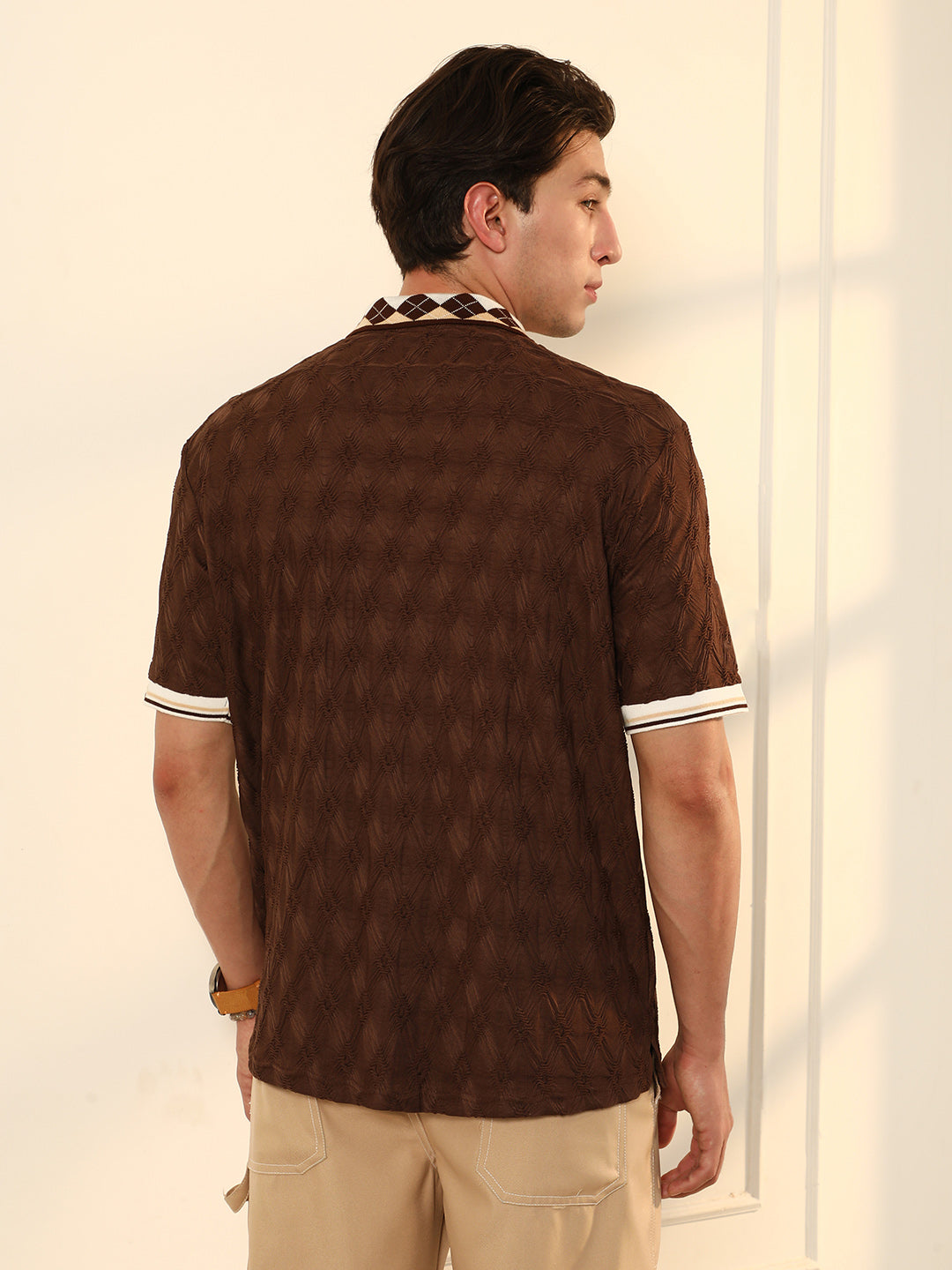 Block Argyle-Knit Polo T-Shirt