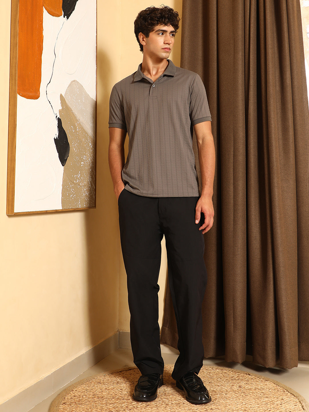 Rope-Lined Textured Polo T-Shirt