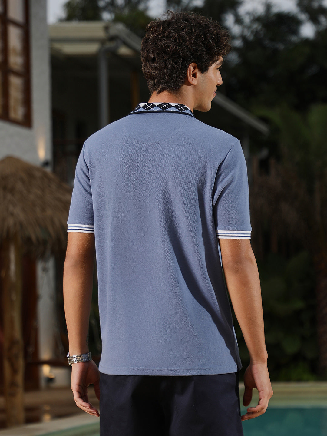 Block Argyle-Knit Polo T-Shirt