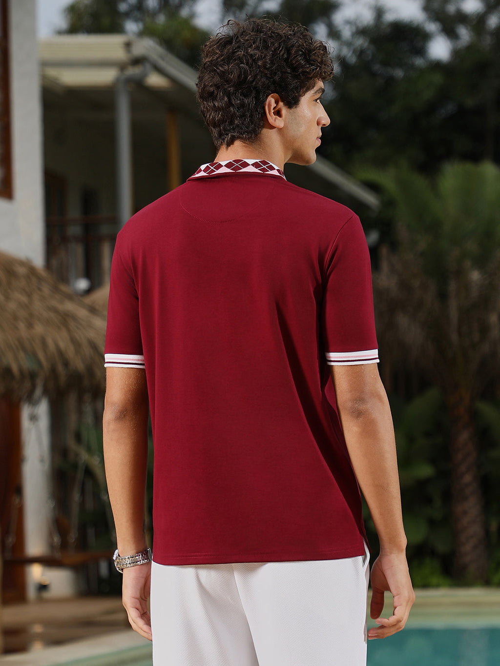 Block Argyle-Knit Polo T-Shirt