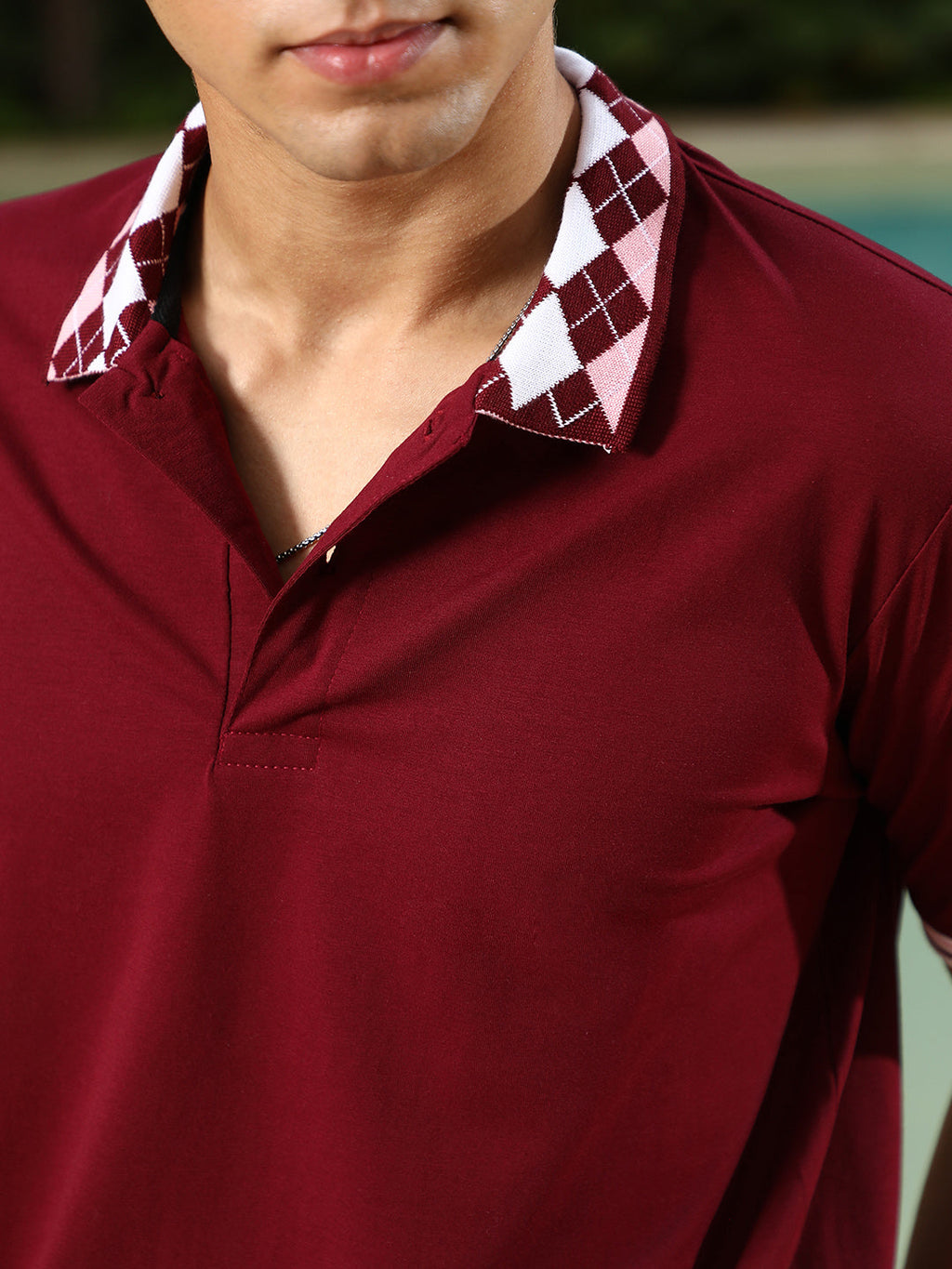 Block Argyle-Knit Polo T-Shirt