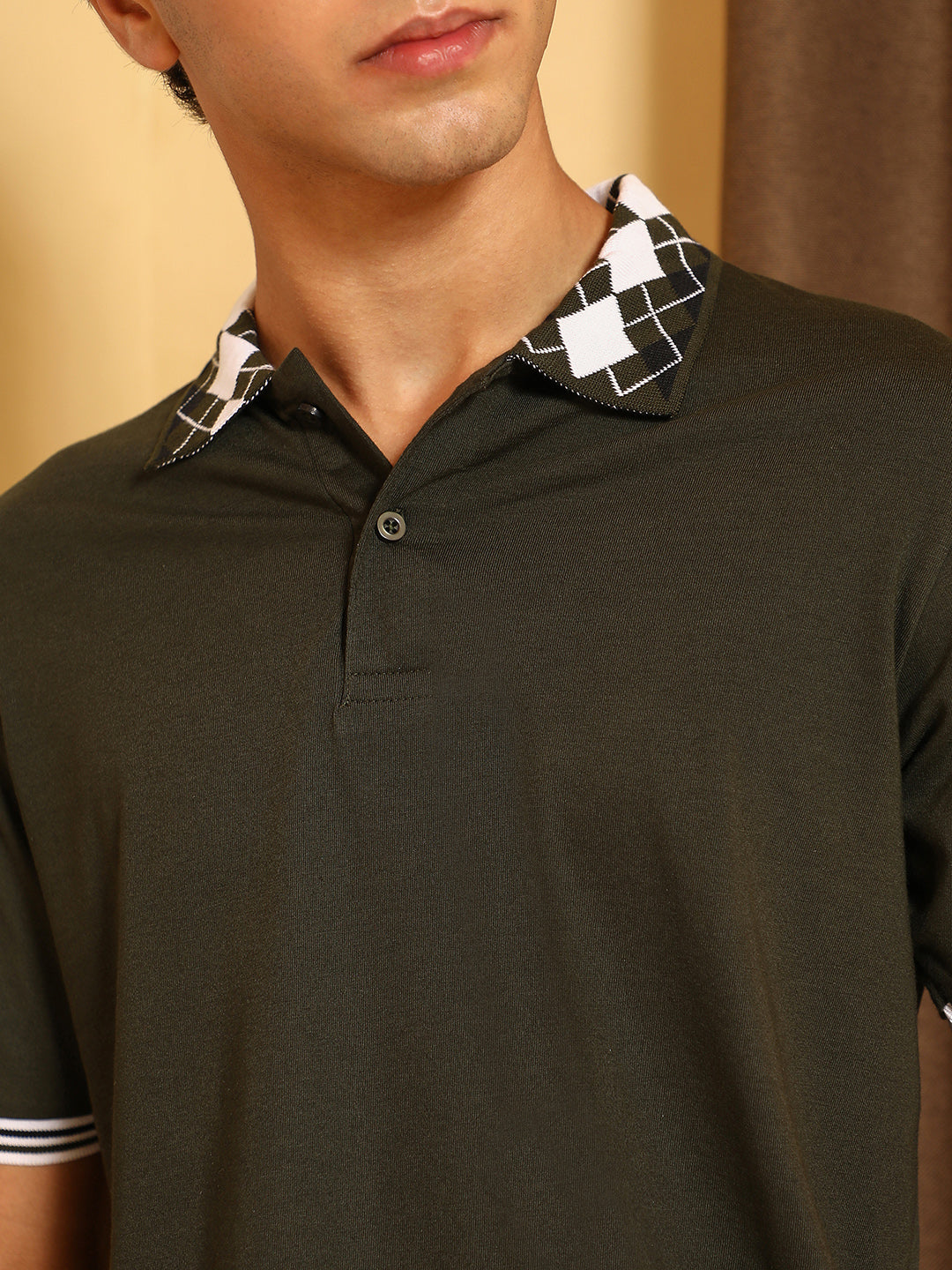 Block Argyle-Knit Polo T-Shirt