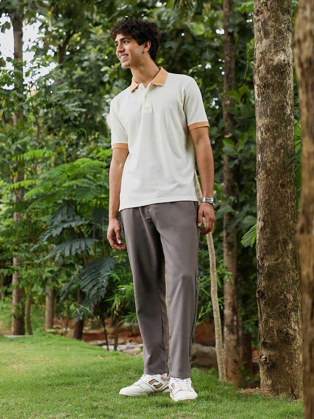 Block-Textured Knit Polo T-Shirt