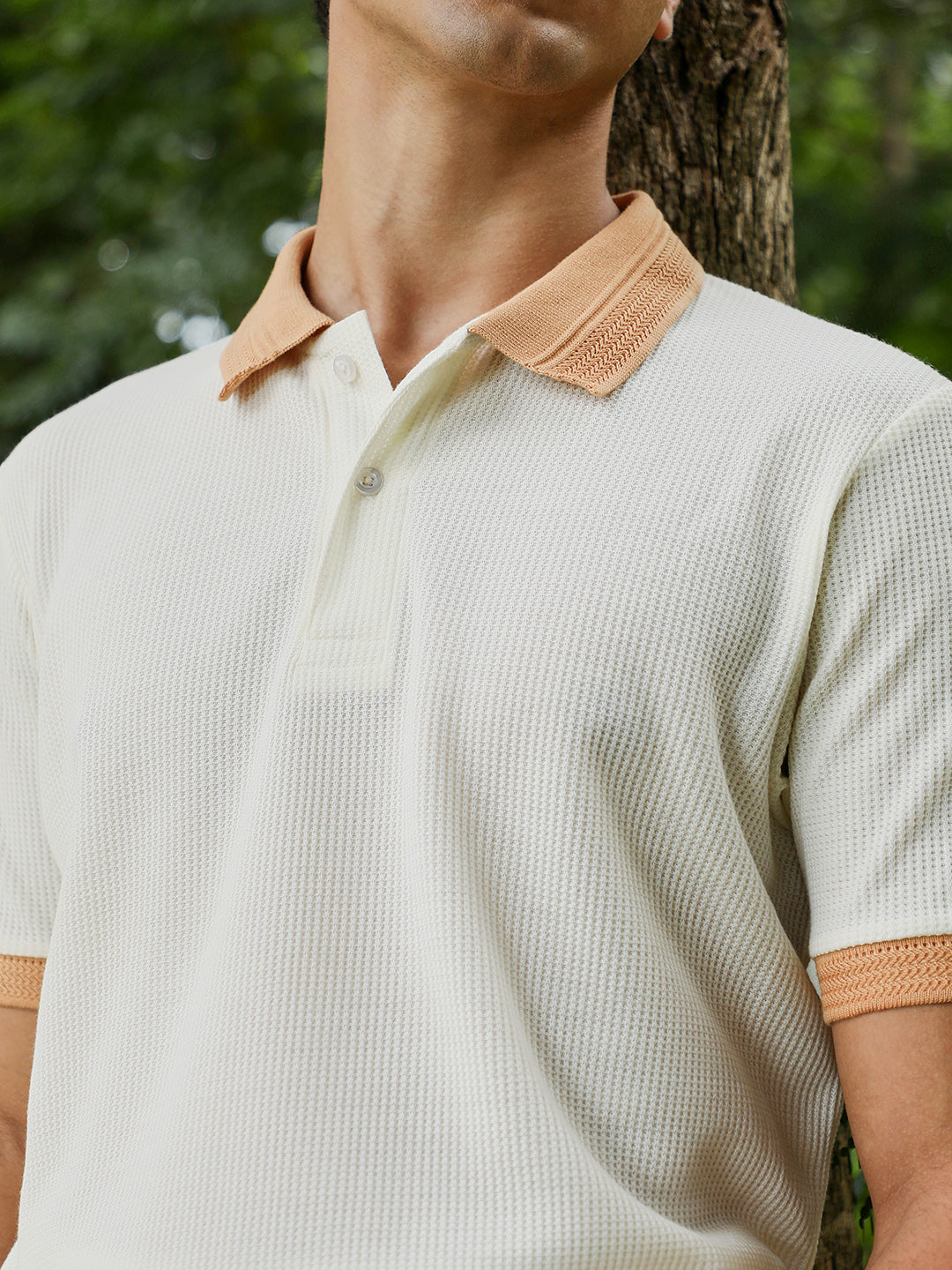 Block-Textured Knit Polo T-Shirt