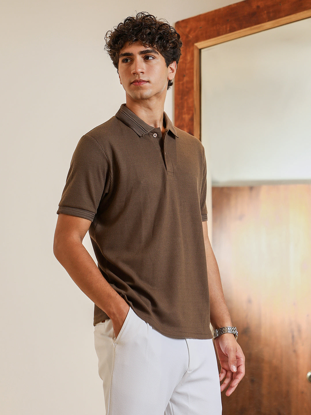 Textured-Knit Polo T-Shirt