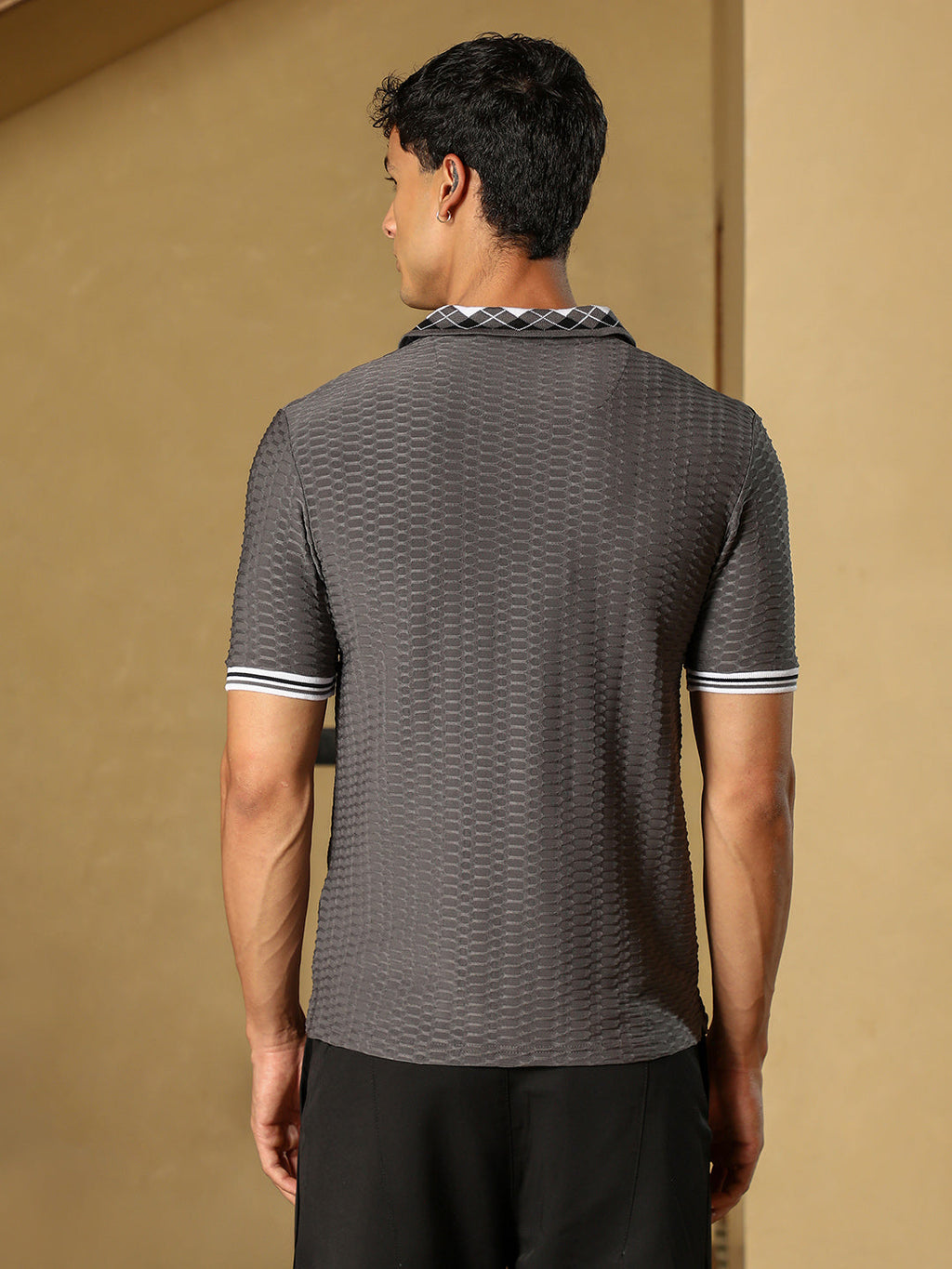 Hive Argyle-Knit Polo T-Shirt