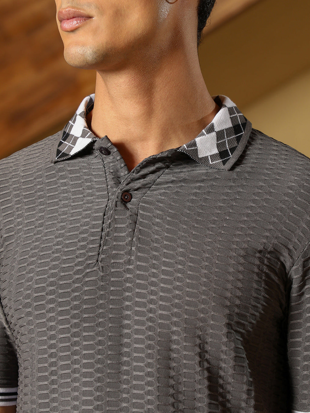 Hive Argyle-Knit Polo T-Shirt