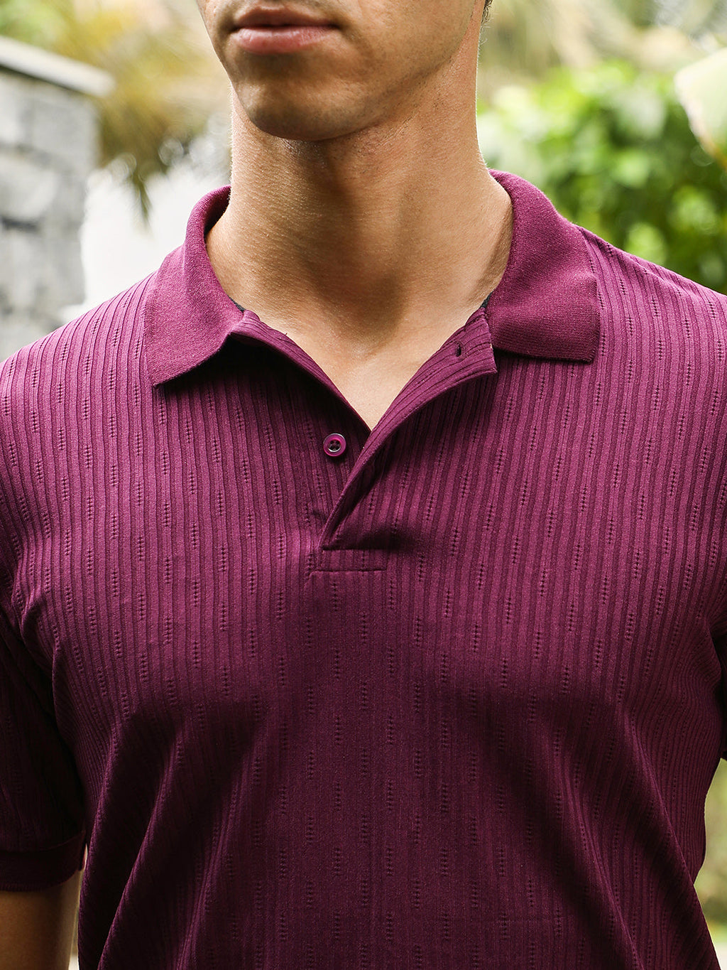 Vined-Jacquard Knit Polo T-Shirt