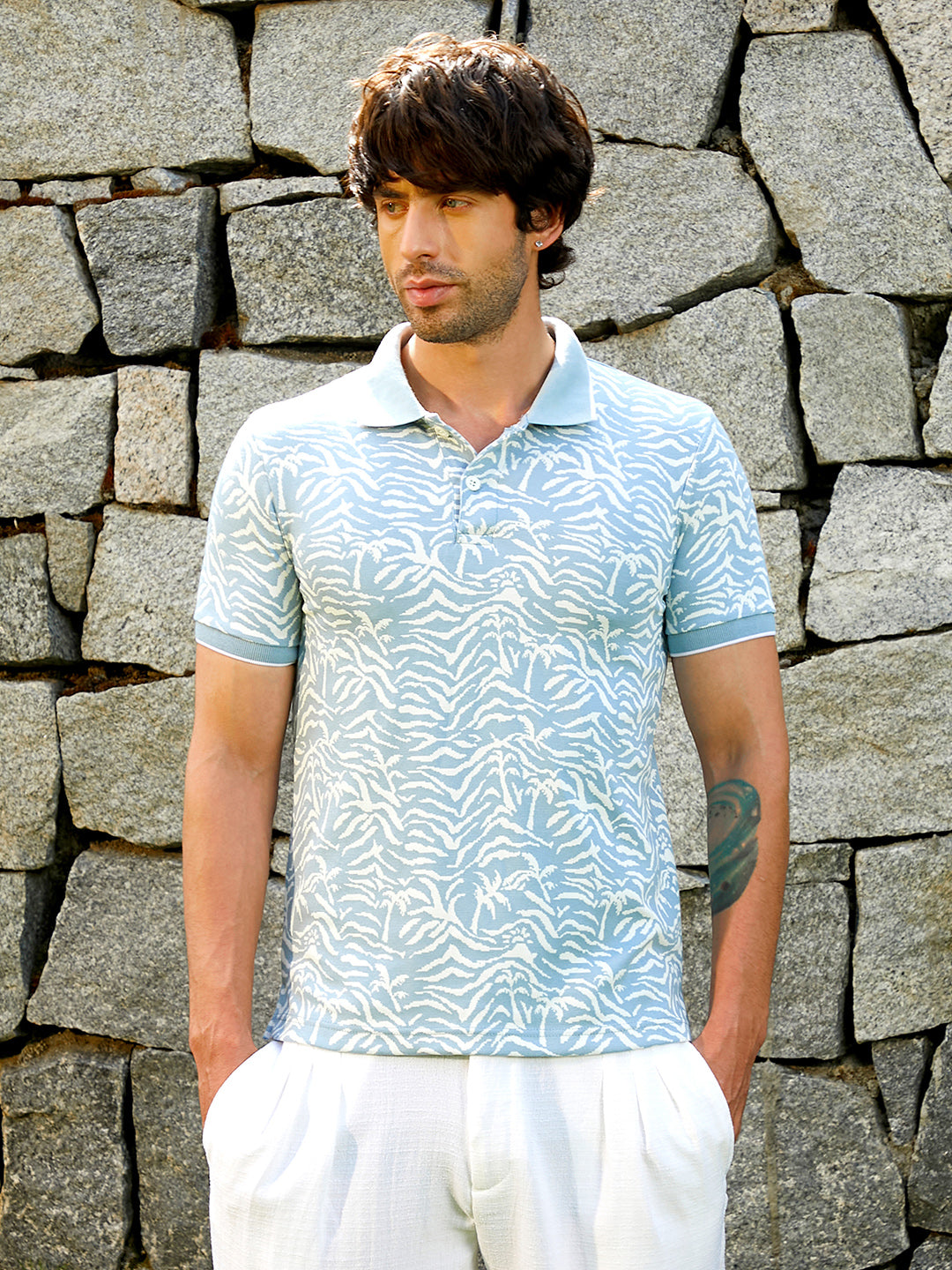 Scratch-Jacquard Polo T-Shirt