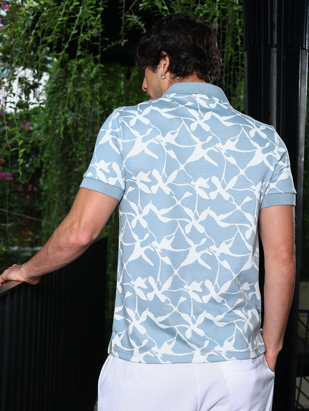 Stroke-Flora Jacquard-Knit Polo T-Shirt