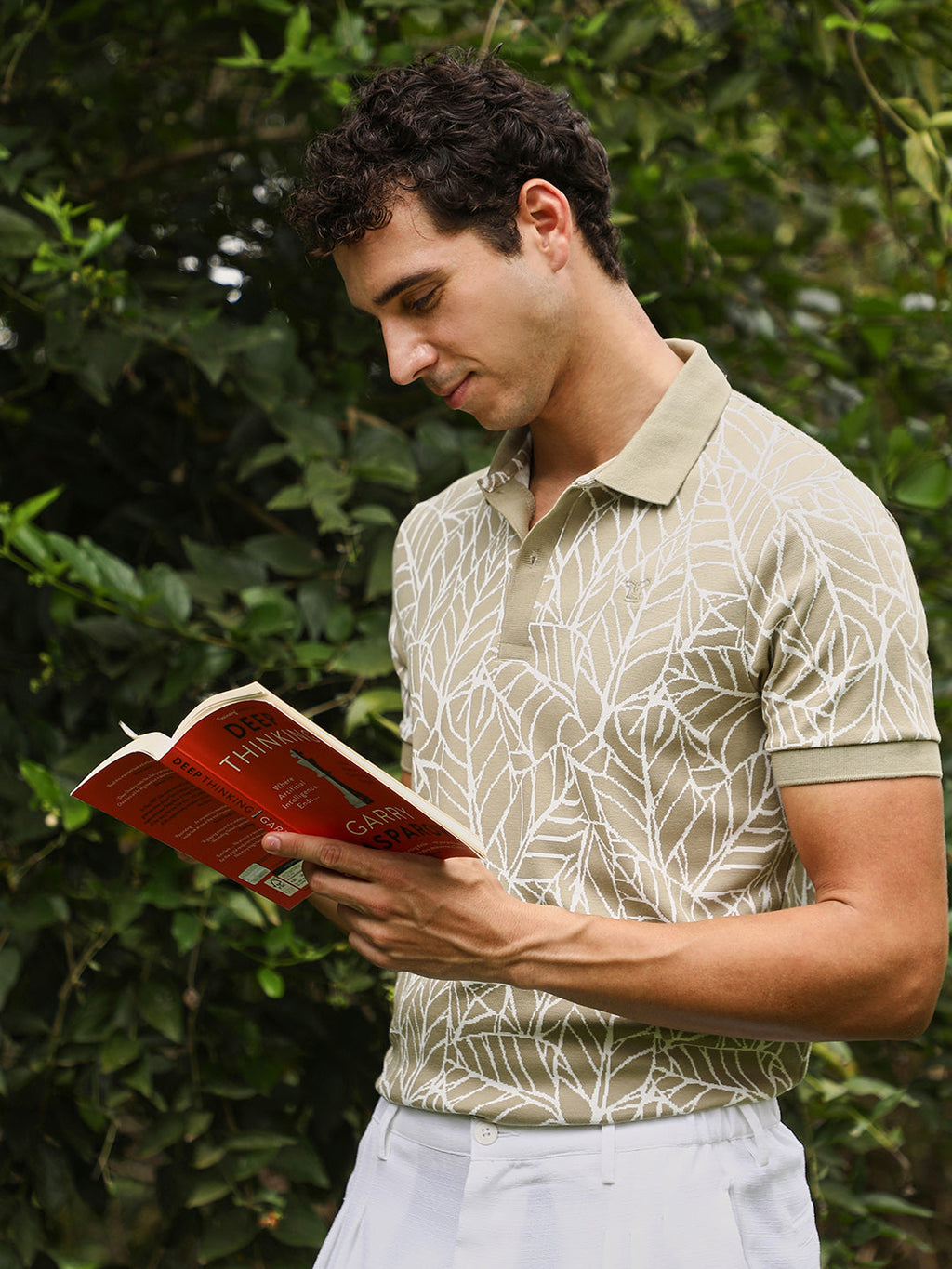 Foliage-Jacquard Polo T-Shirt