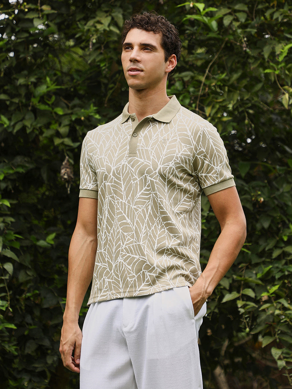 Foliage-Jacquard Polo T-Shirt
