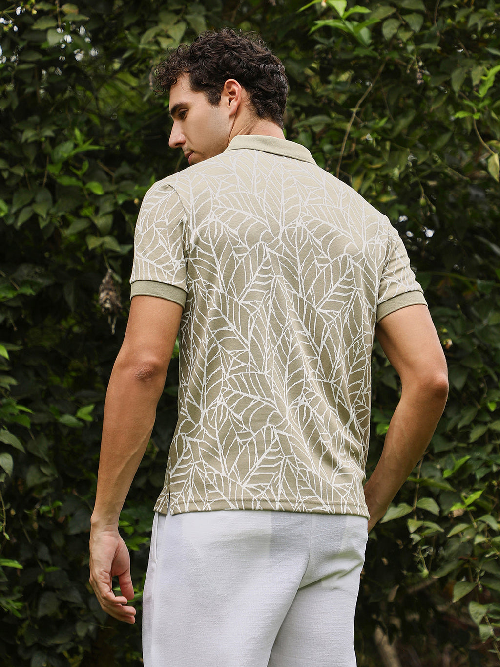 Foliage-Jacquard Polo T-Shirt