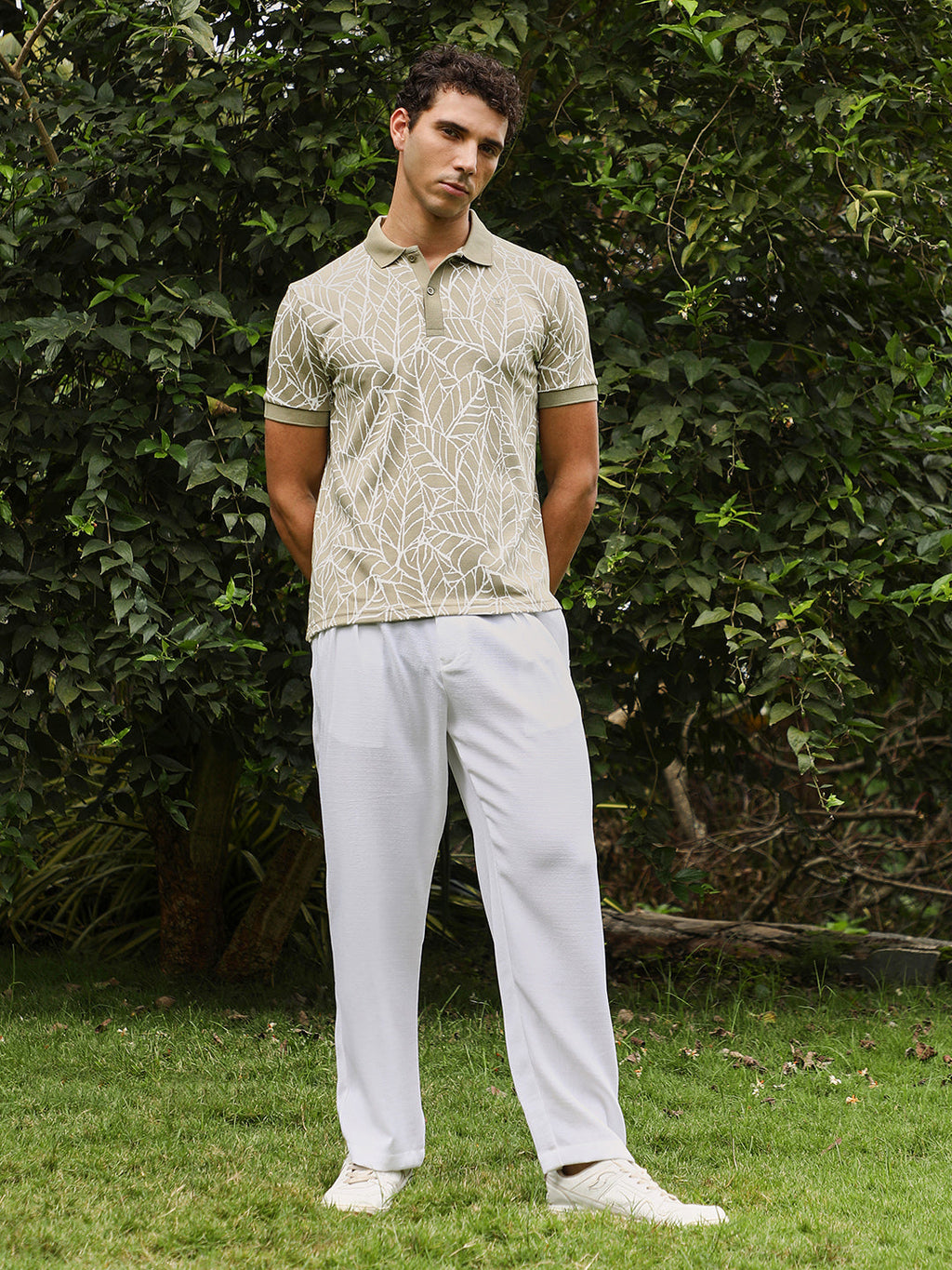 Foliage-Jacquard Polo T-Shirt