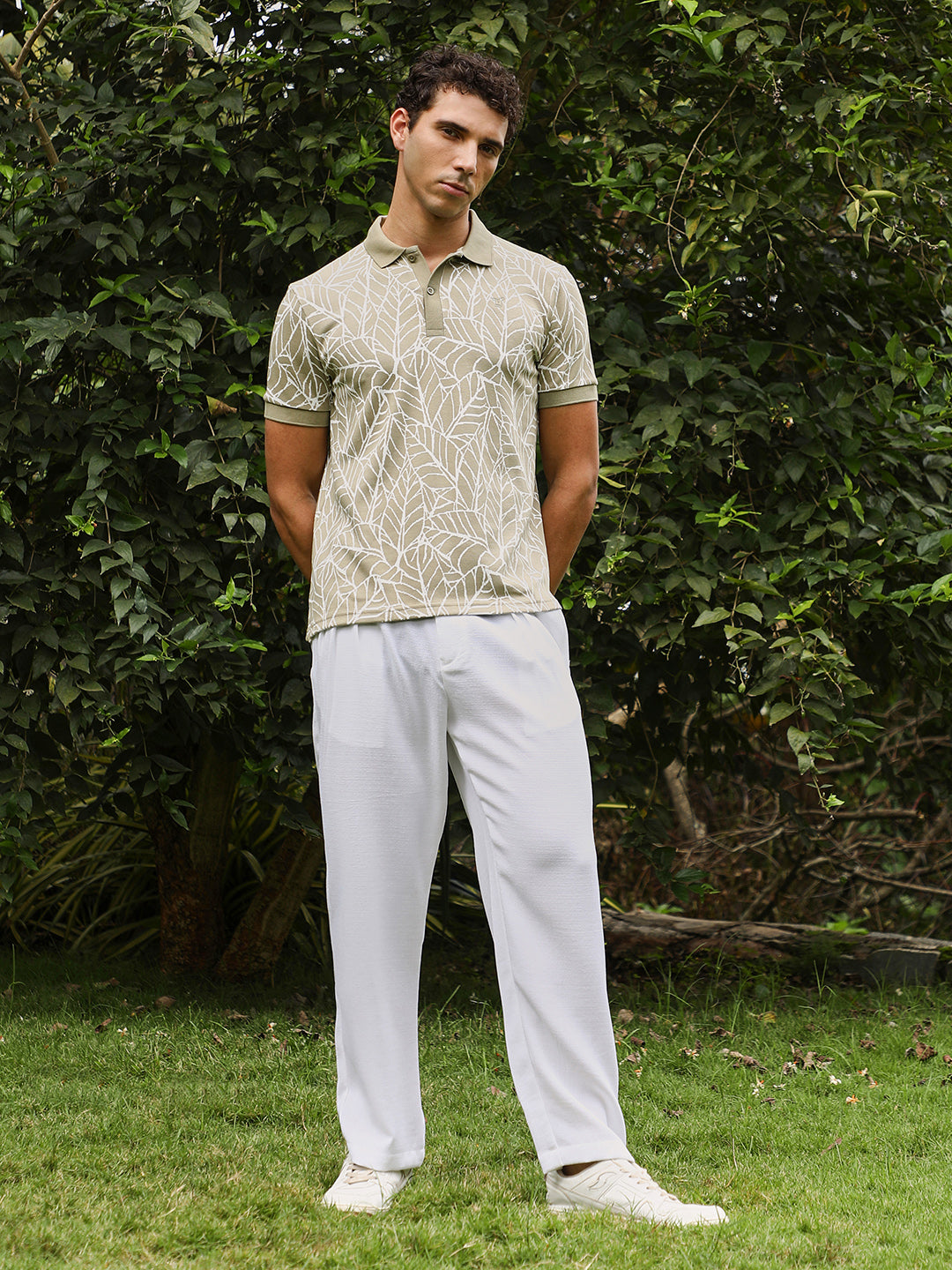 Foliage-Jacquard Polo T-Shirt
