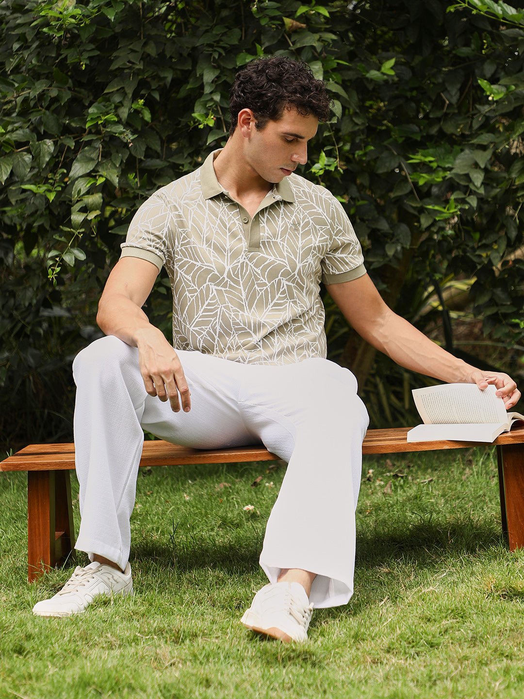 Foliage-Jacquard Polo T-Shirt