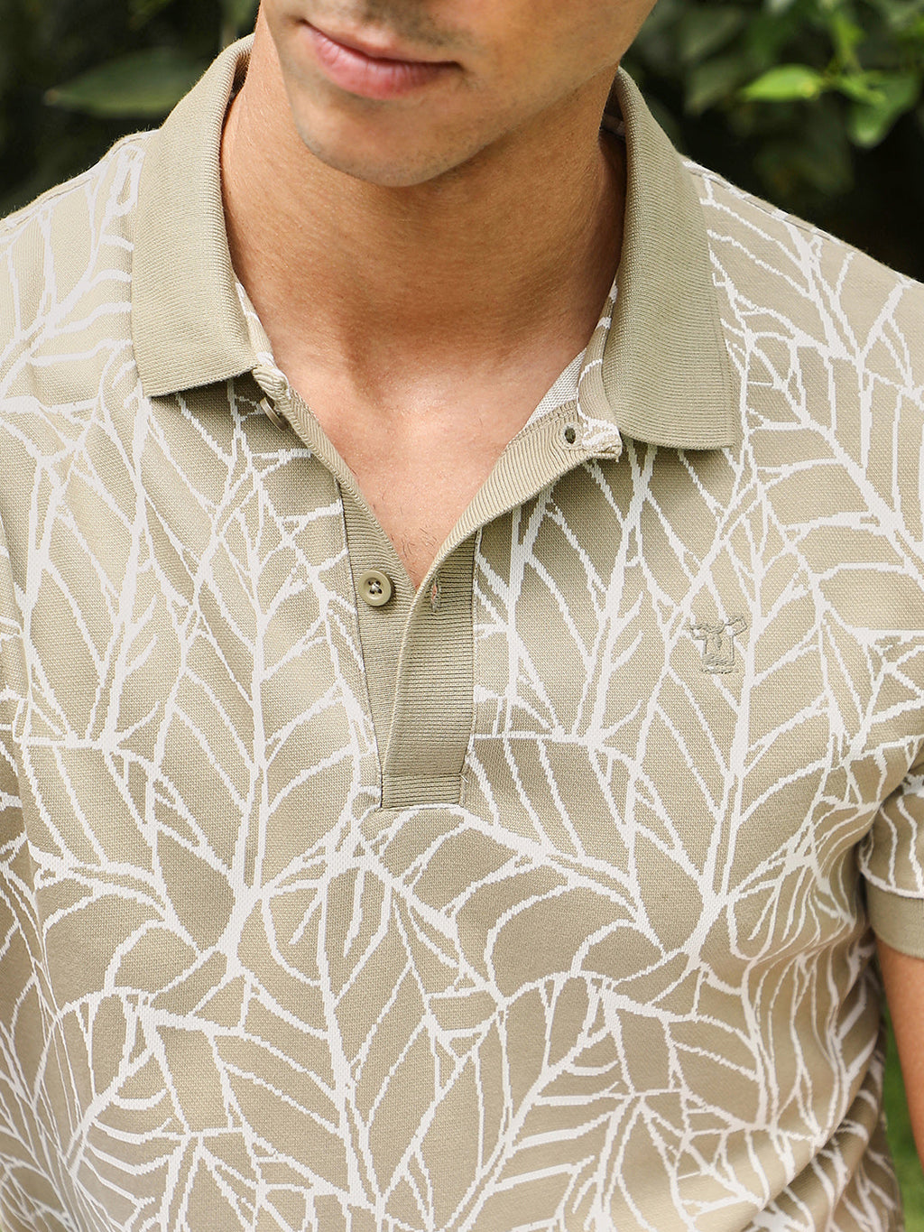 Foliage-Jacquard Polo T-Shirt