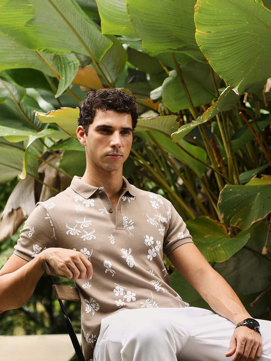 Flora-Jacquard Polo T-Shirt