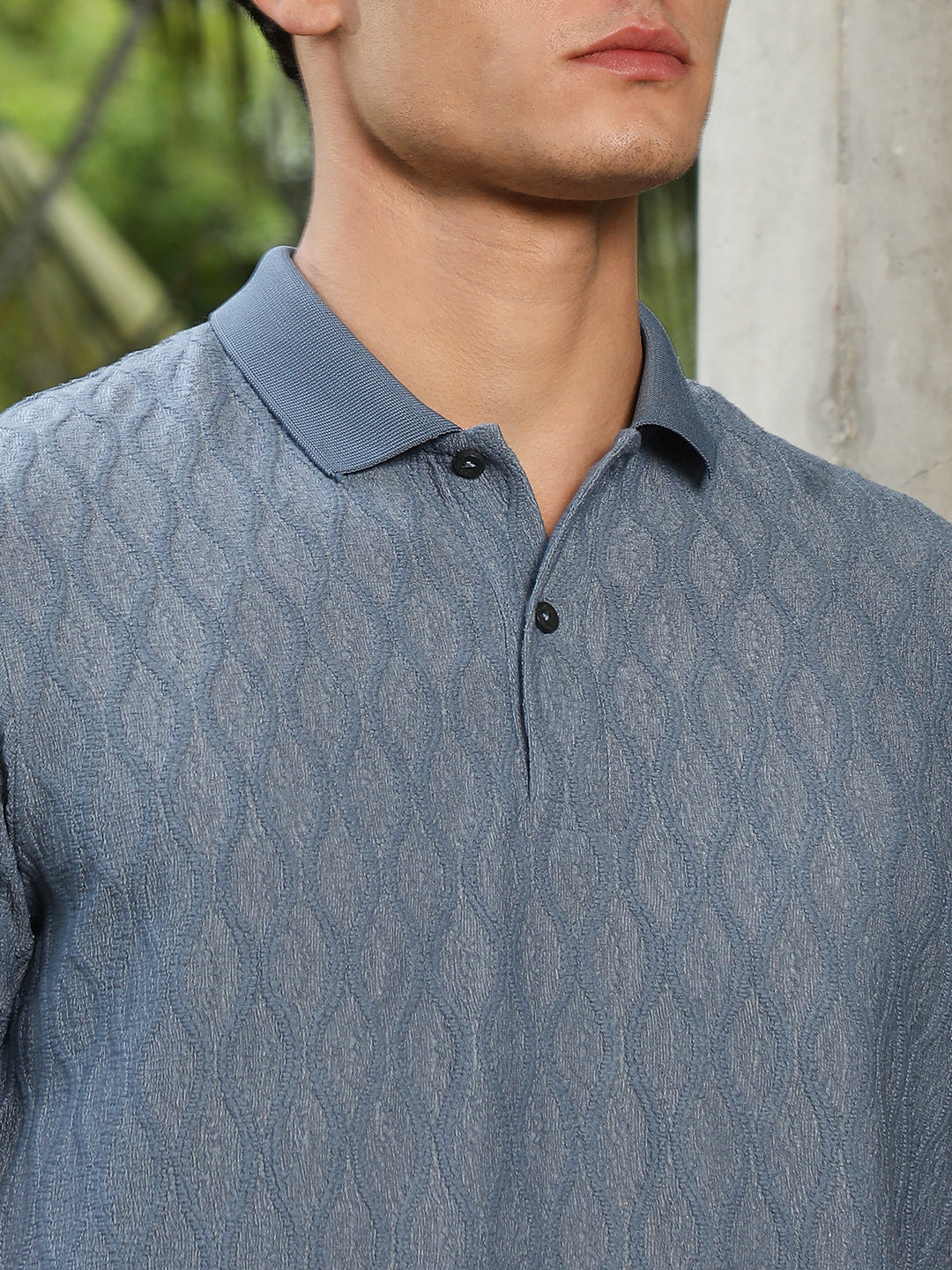 Steel Blue Marquise-Tactile Knit Polo T-Shirt