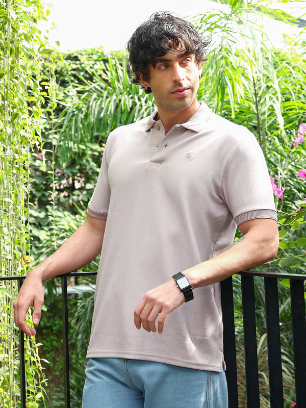 Solid-Ribbed Polo T-Shirt