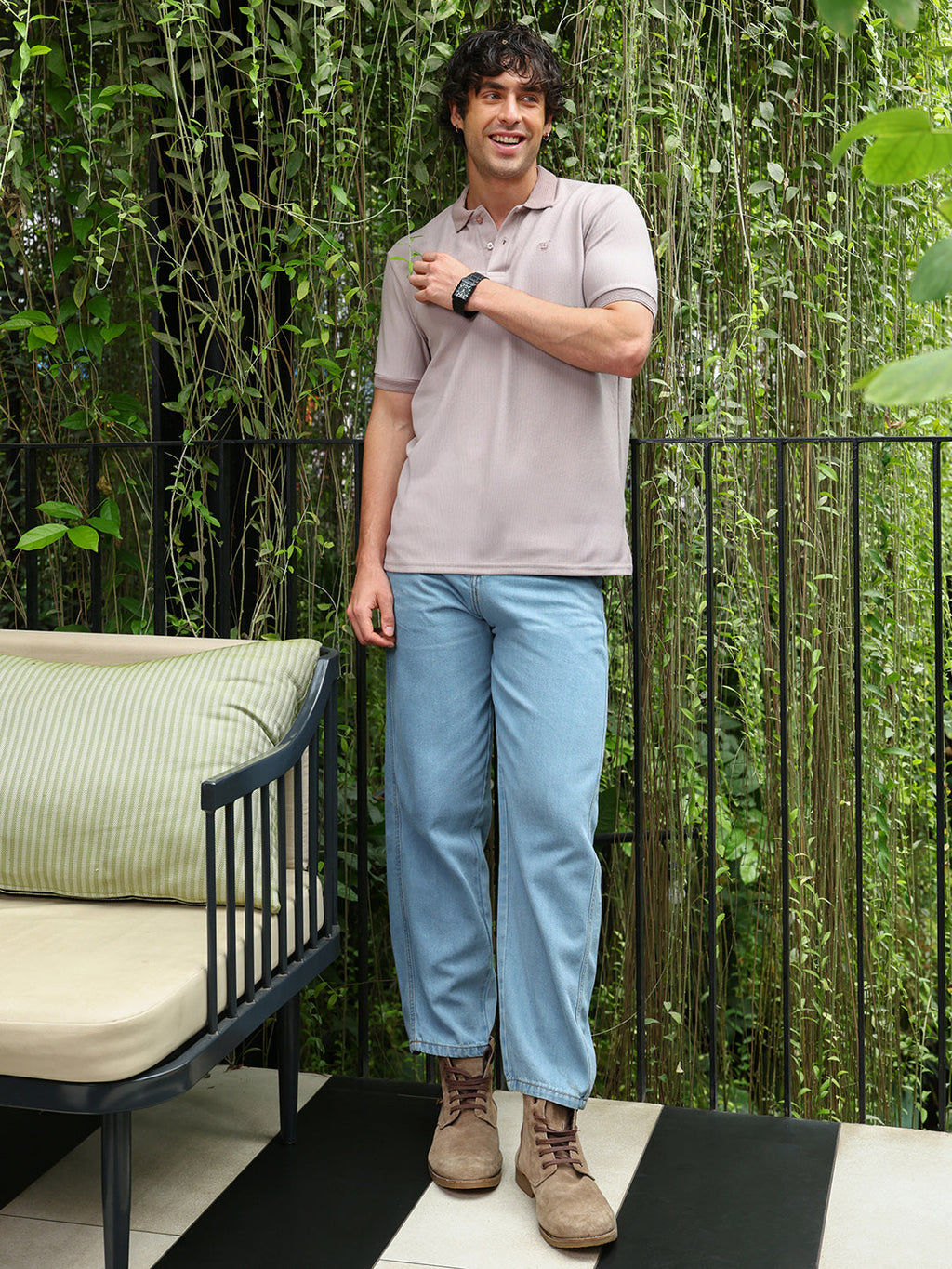 Solid-Ribbed Polo T-Shirt