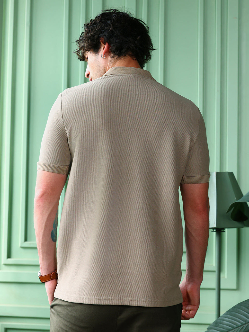 Solid-Ribbed Polo T-Shirt