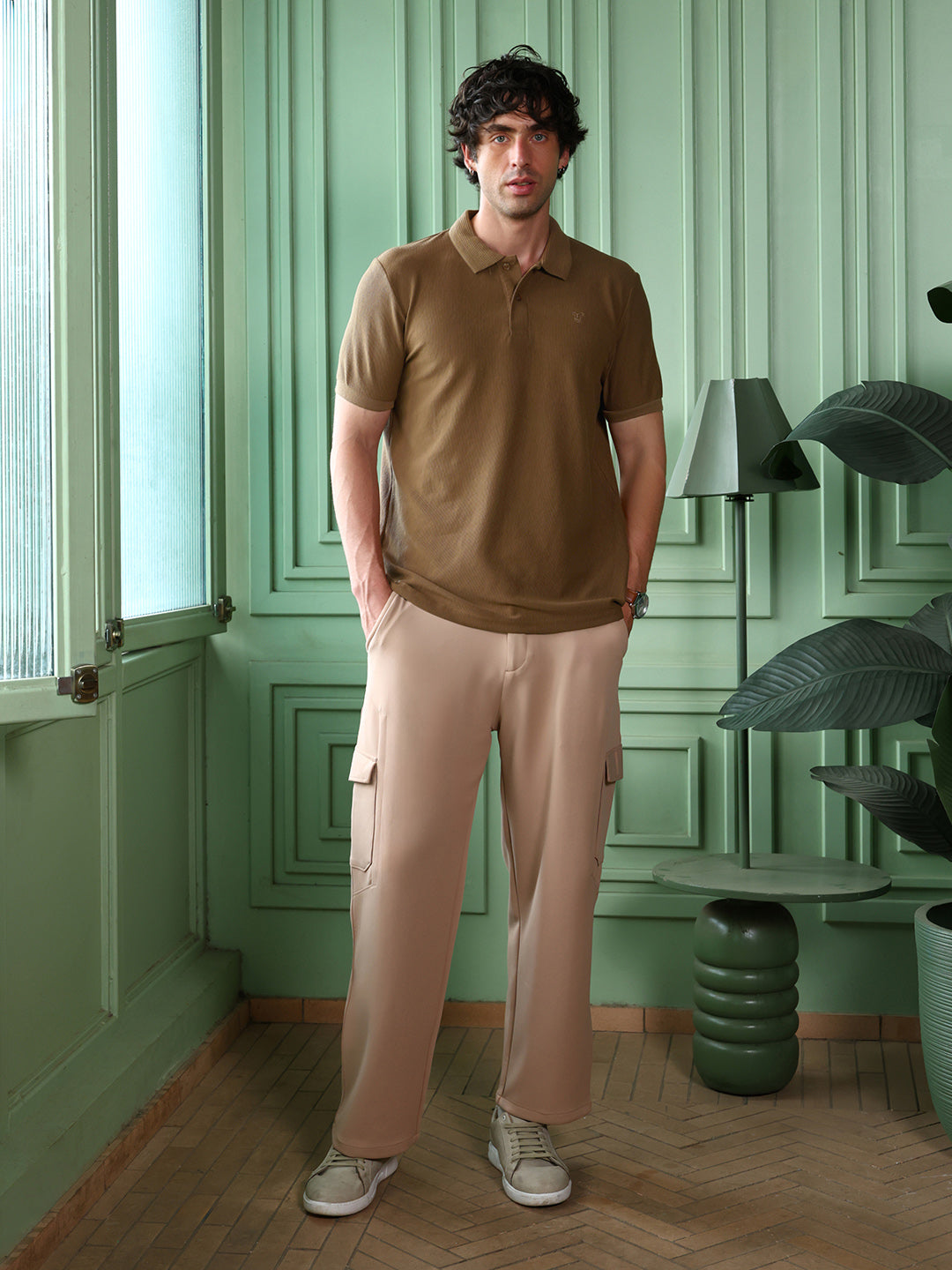 Solid-Ribbed Polo T-Shirt