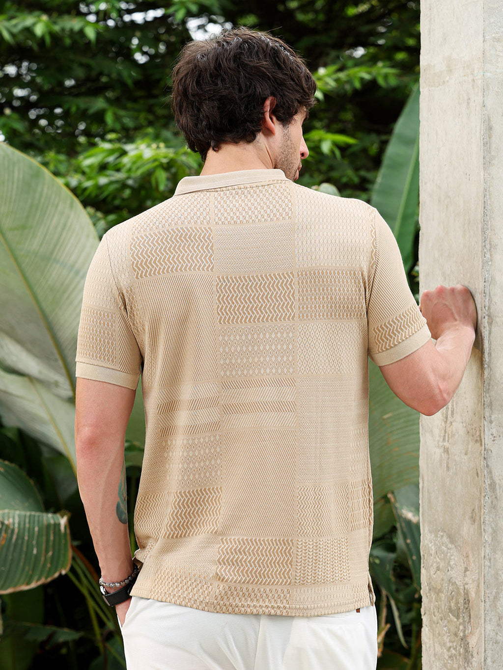Geometric-Blocks Jacquard Polo T-Shirt