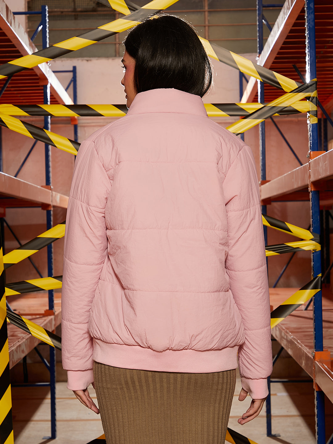 Puffer Jacket With Angled Open Pockets