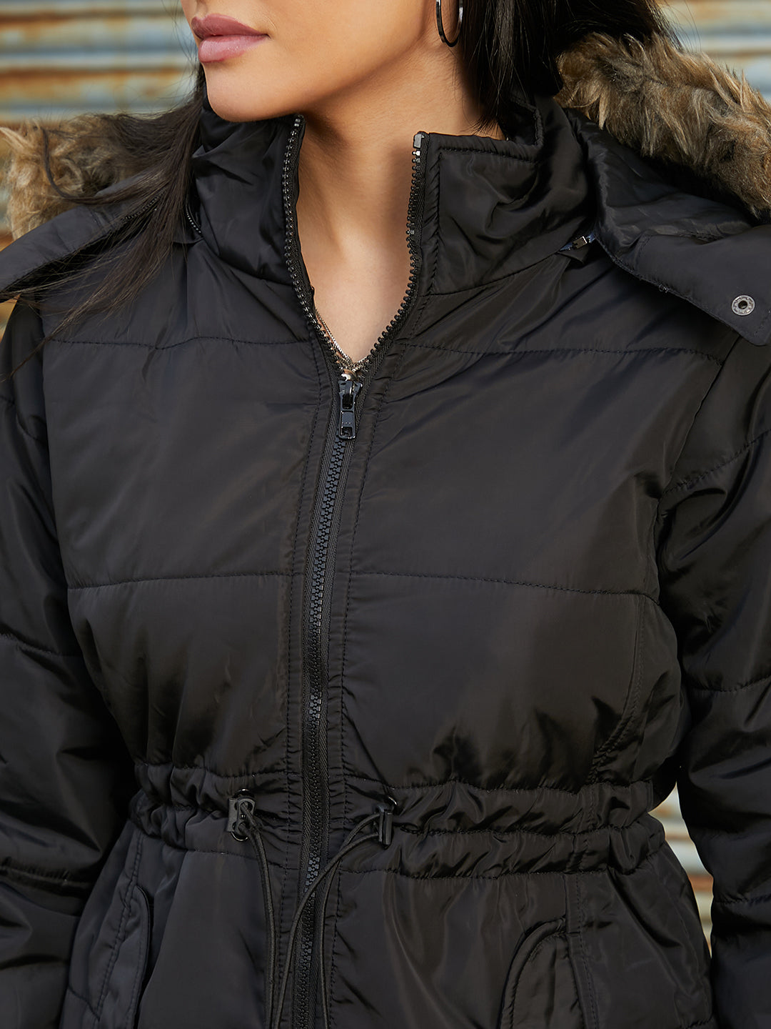 Puffer Jacket With Detachable Fur Hood