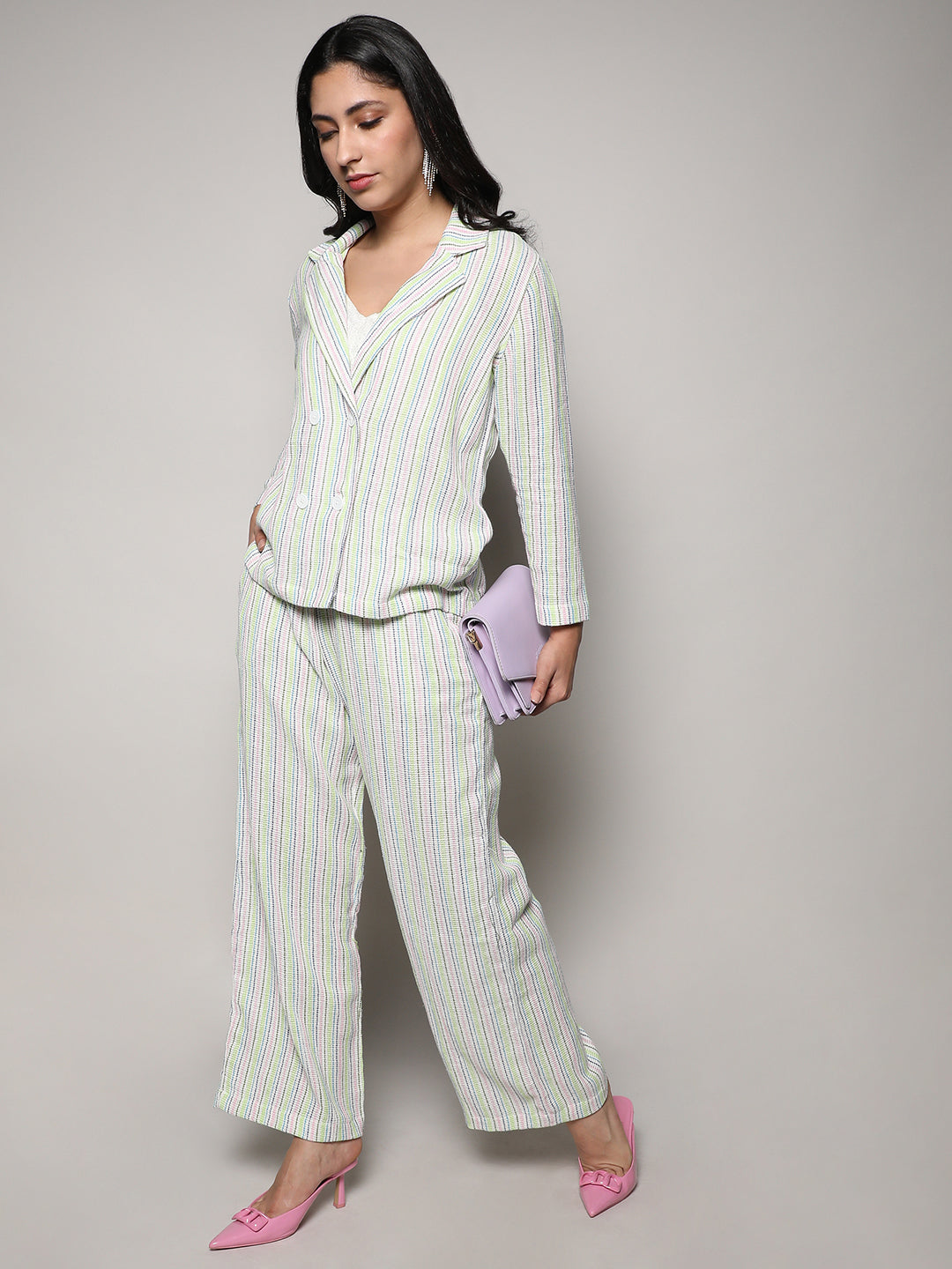 Unbalanced Striped Double-Breasted Co-Ord Set