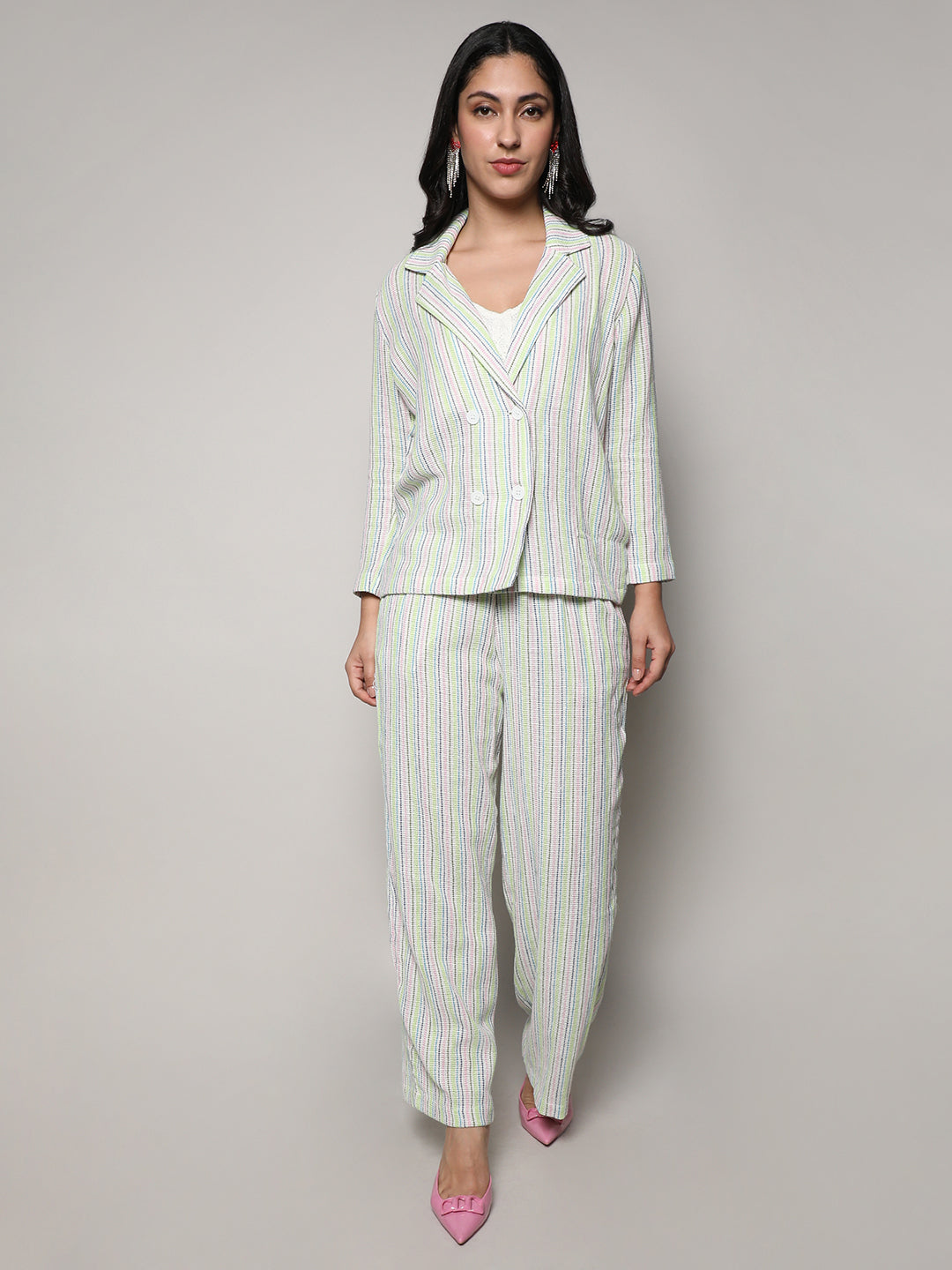 Unbalanced Striped Double-Breasted Co-Ord Set