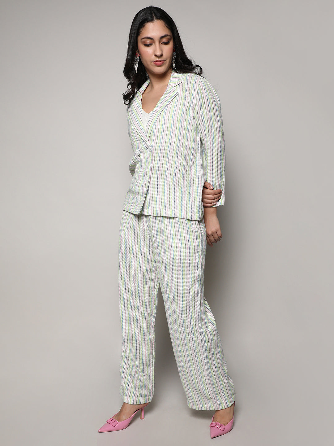 Unbalanced Striped Double-Breasted Co-Ord Set