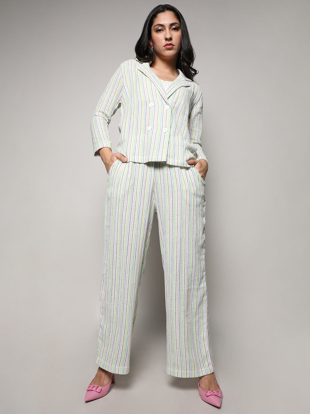 Unbalanced Striped Double-Breasted Co-Ord Set