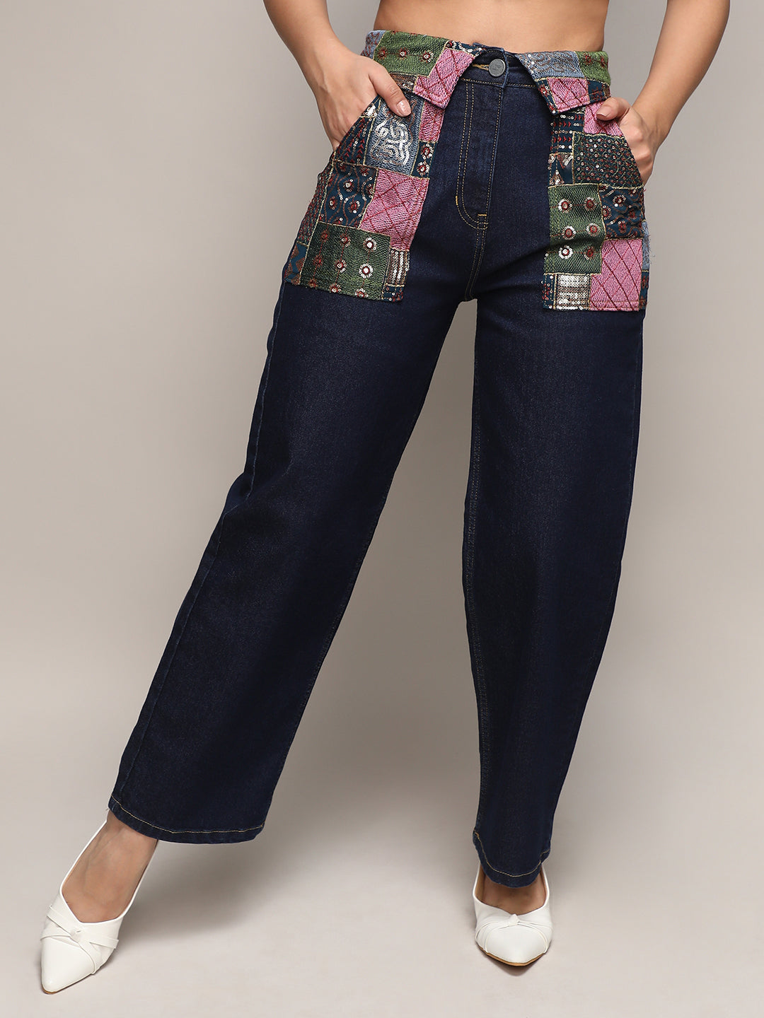 Embroidered Patch Denim Jeans