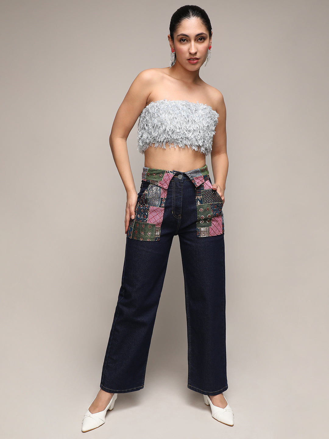 Embroidered Patch Denim Jeans