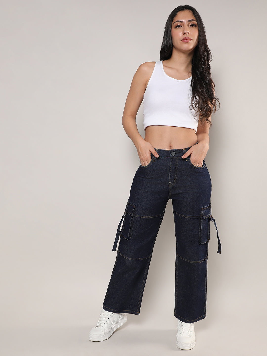 Straight Fit Cargo Denim Jeans