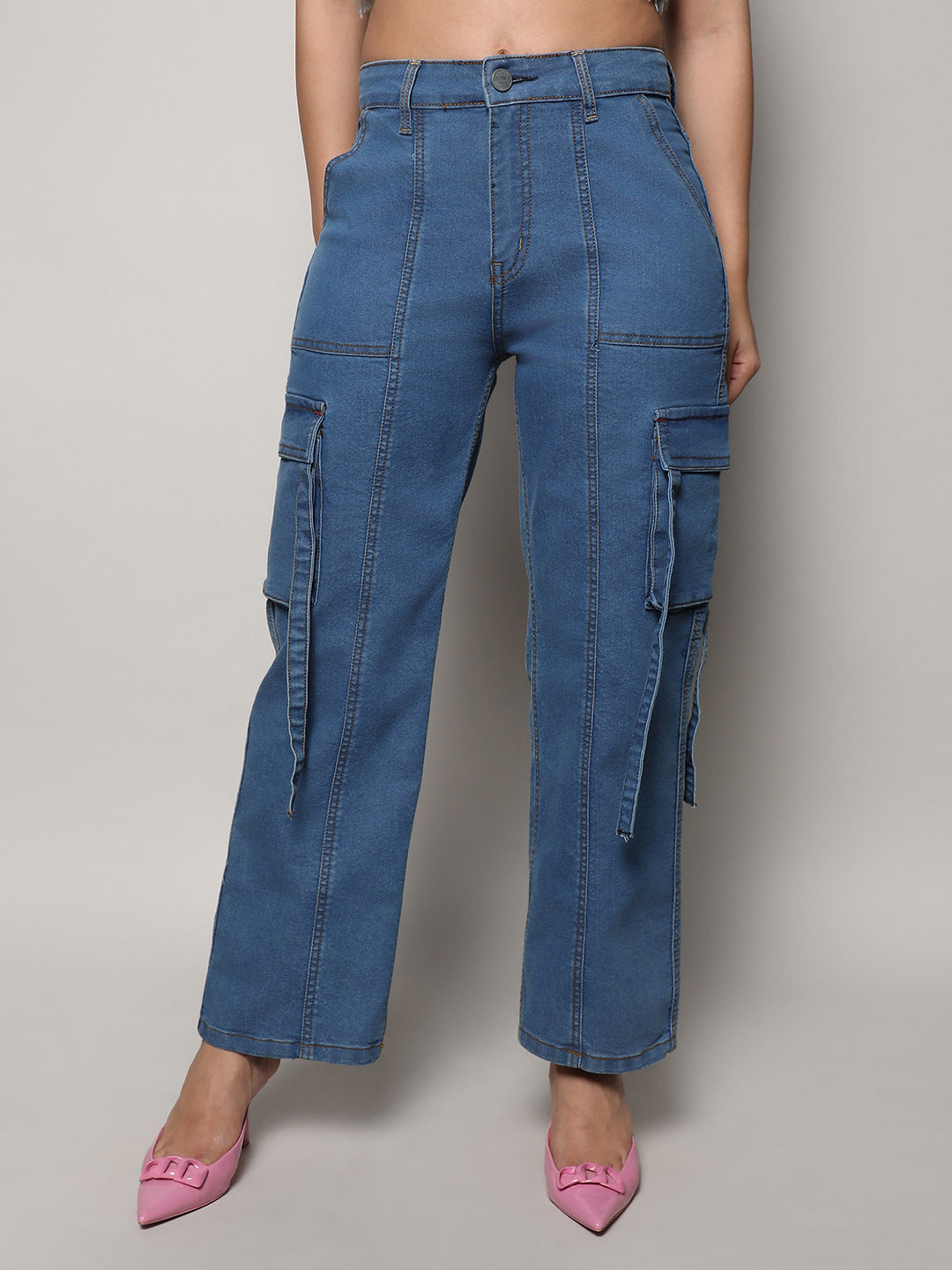 Straight Fit Cargo Denim Jeans
