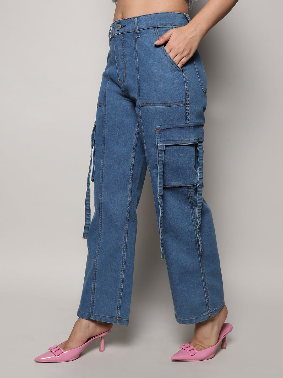 Straight Fit Cargo Denim Jeans